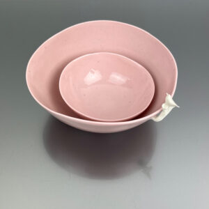 Pink bowls with little bird